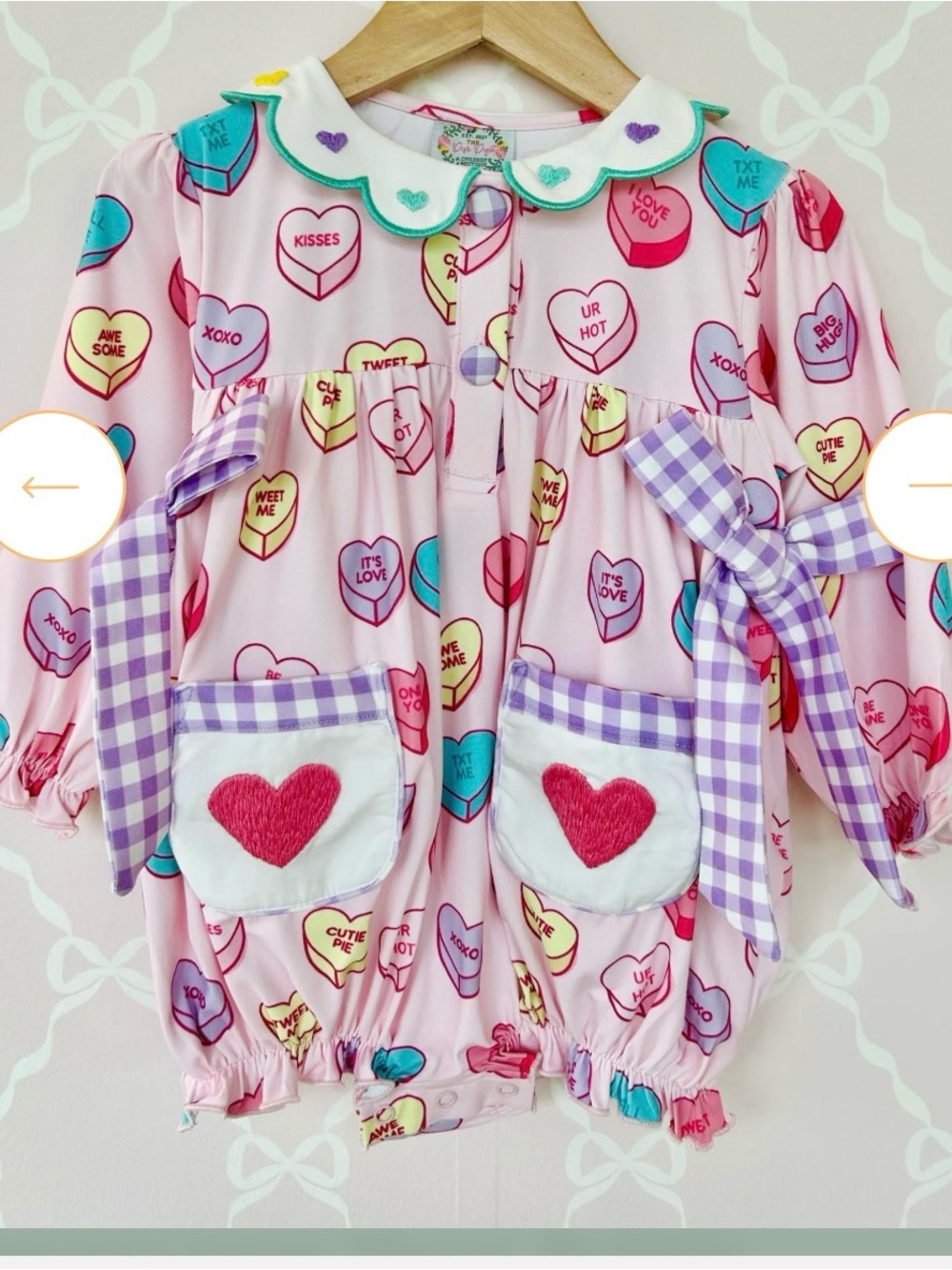 12M Girls Valentine’s Day bubble with Gingham Bows EUC
